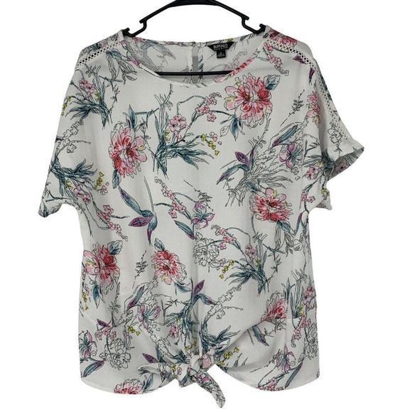 Buffalo David Bitton Sz M Peoni Tie Front Top Short Sleeve Boxy Summer 3067 - Picture 2 of 13